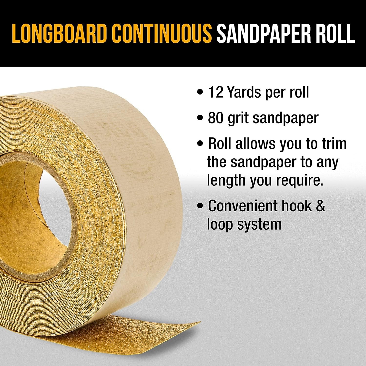 – 80 Grit Gold – Hook & Loop Backing Longboard Continuous Sandpaper Roll, 2-3…