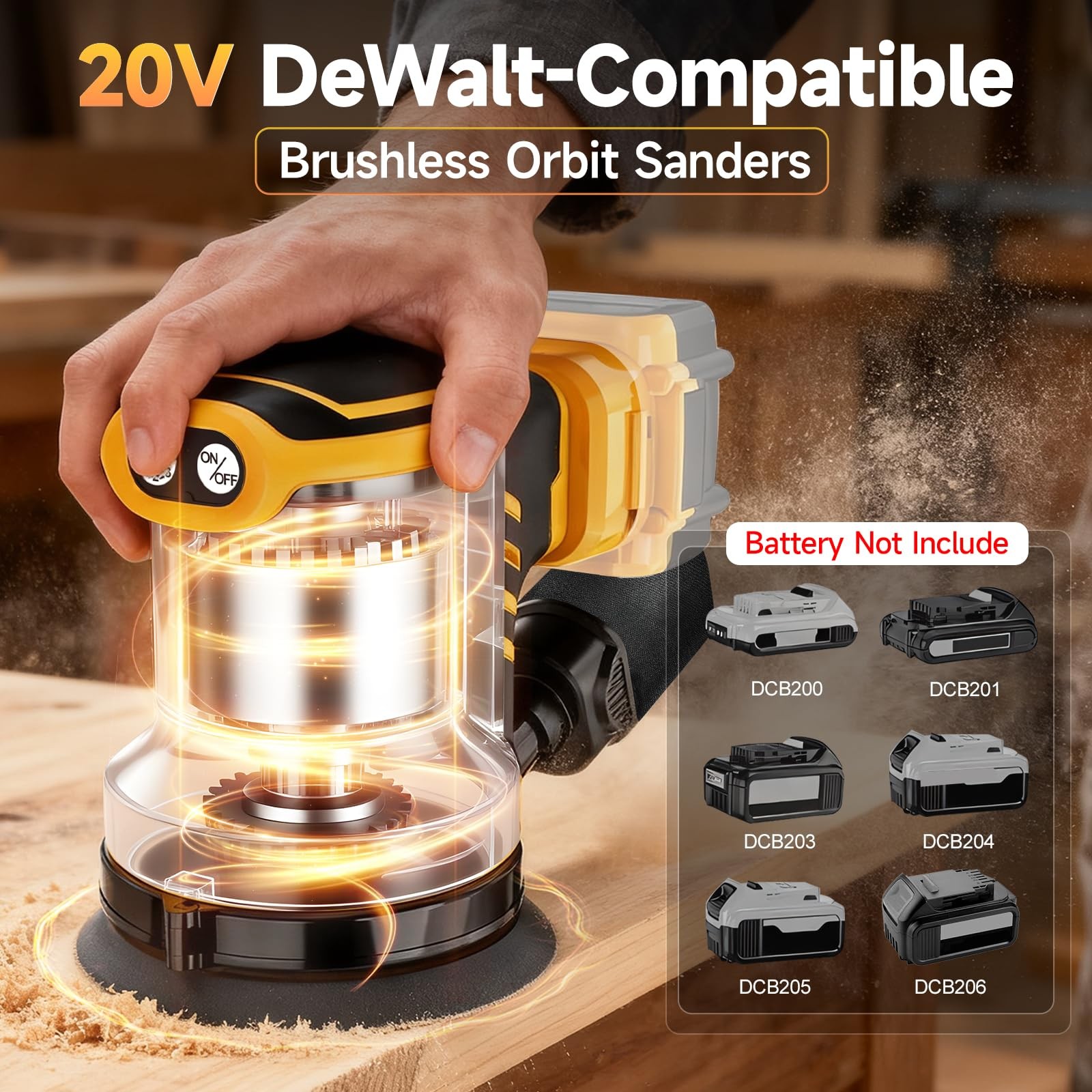 5-Inch Random Orbital Sander, 5 inch orbital sander, Black and Yellow