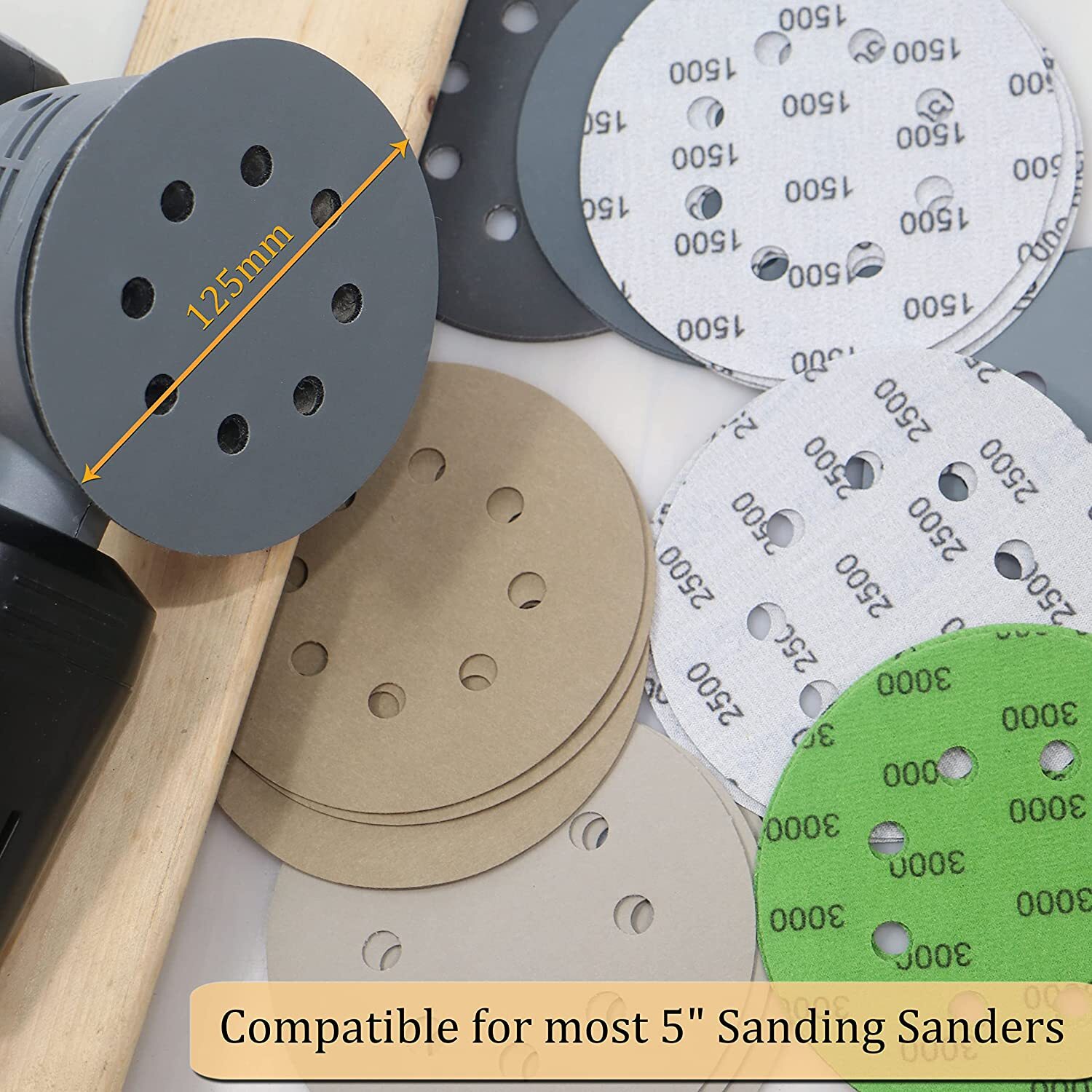 45PCS 5 Inch Sanding Discs Hook Loop Sandpaper 400-10000 Grit W/ Interface Pad