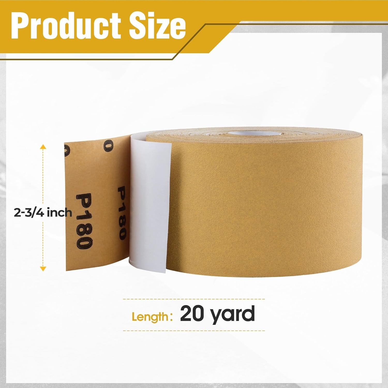 180 Grit Aluminum Oxide PSA Sticky-Back Sanding Roll 2-3/4″ x 20 Yd Gold