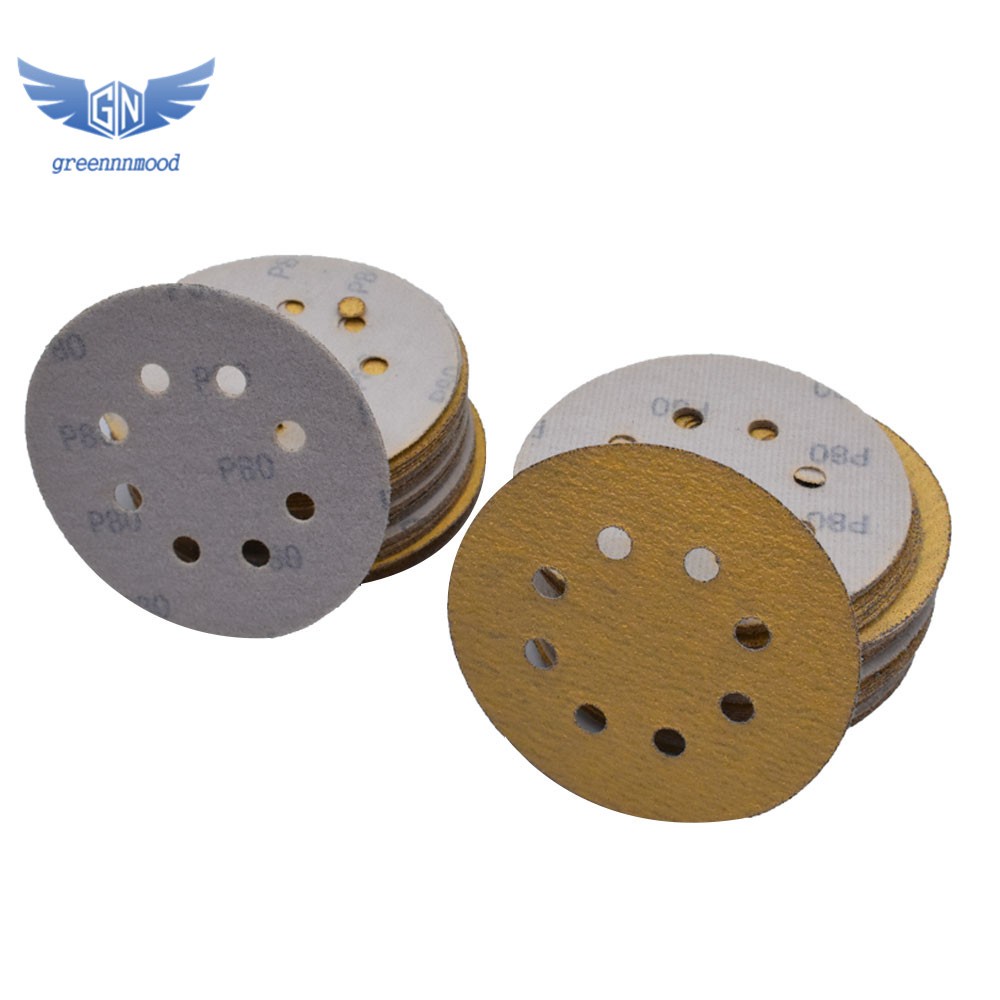 100Pcs 5inch Sanding Discs Hook and Loop 8 Holes Flocking Sand Paper 60-320 Grit