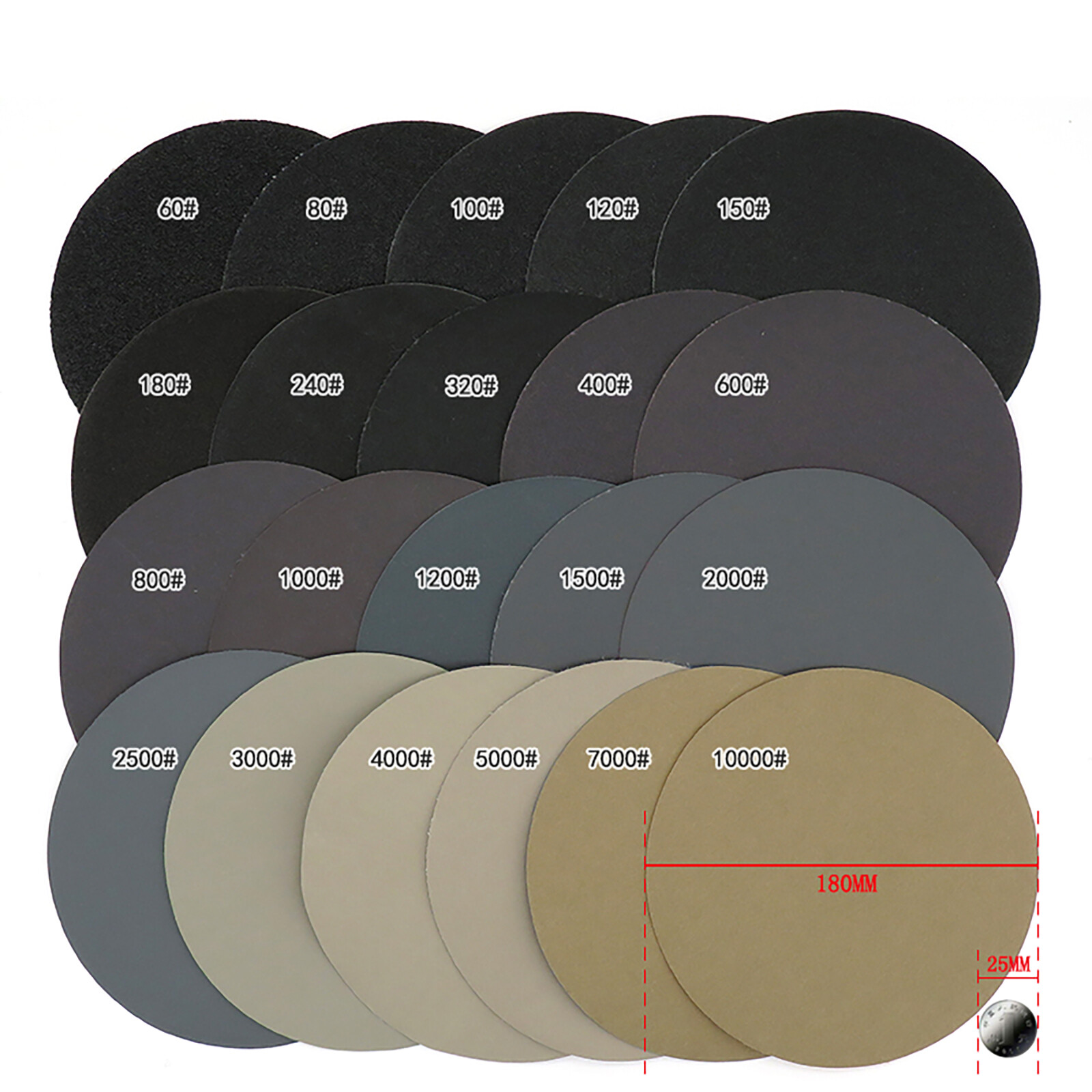 180mm Wet and Dry Sanding Discs 7 inch Sandpaper Hook & Loop Pads 60-10000 Grit