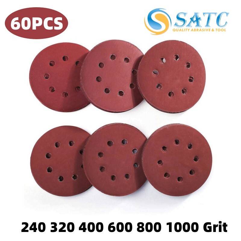 60PACK 5in 8-Hole Hook&Loop Sandpaper Sanding Disc 240 320 400 600 800 1000 Grit