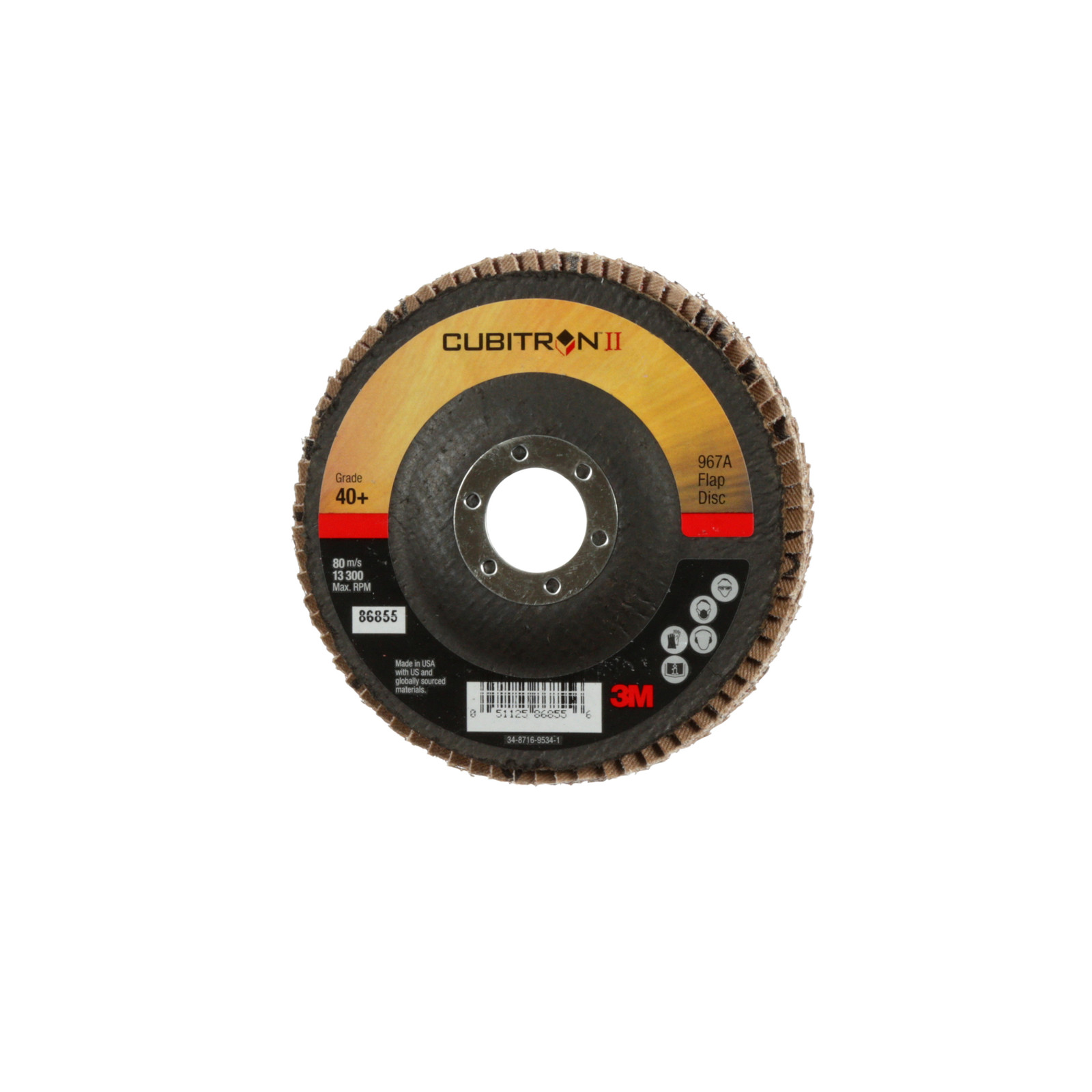 3M Cubitron II Flap Disc 967A, 40+, T27, 4-1/2 in x 7/8 in, 10ea/Case