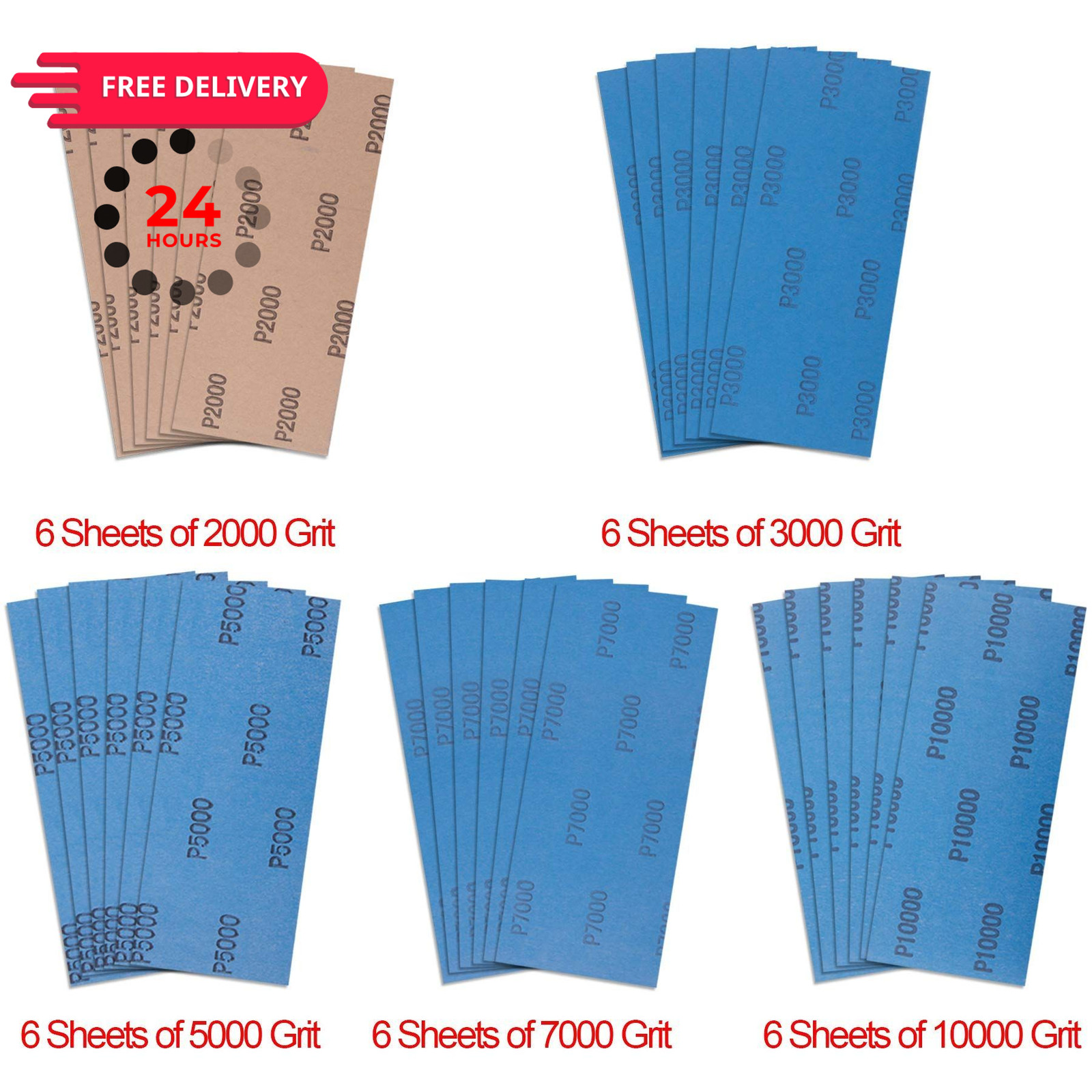 AUSTOR 30 Pieces Wet and Dry Sandpaper Fine Grit 2000 9 x 3.6 inches, Grey