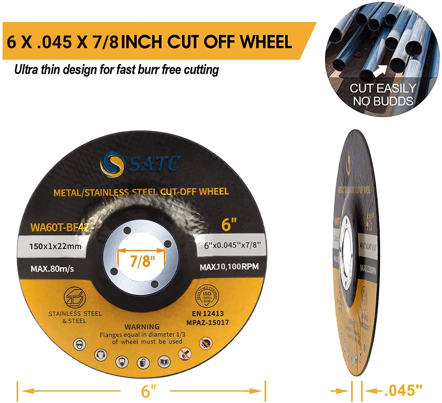 50 Pack 6″ Depressed Center Cut Off Wheels Metal & Stainless Steel Cutting Discs