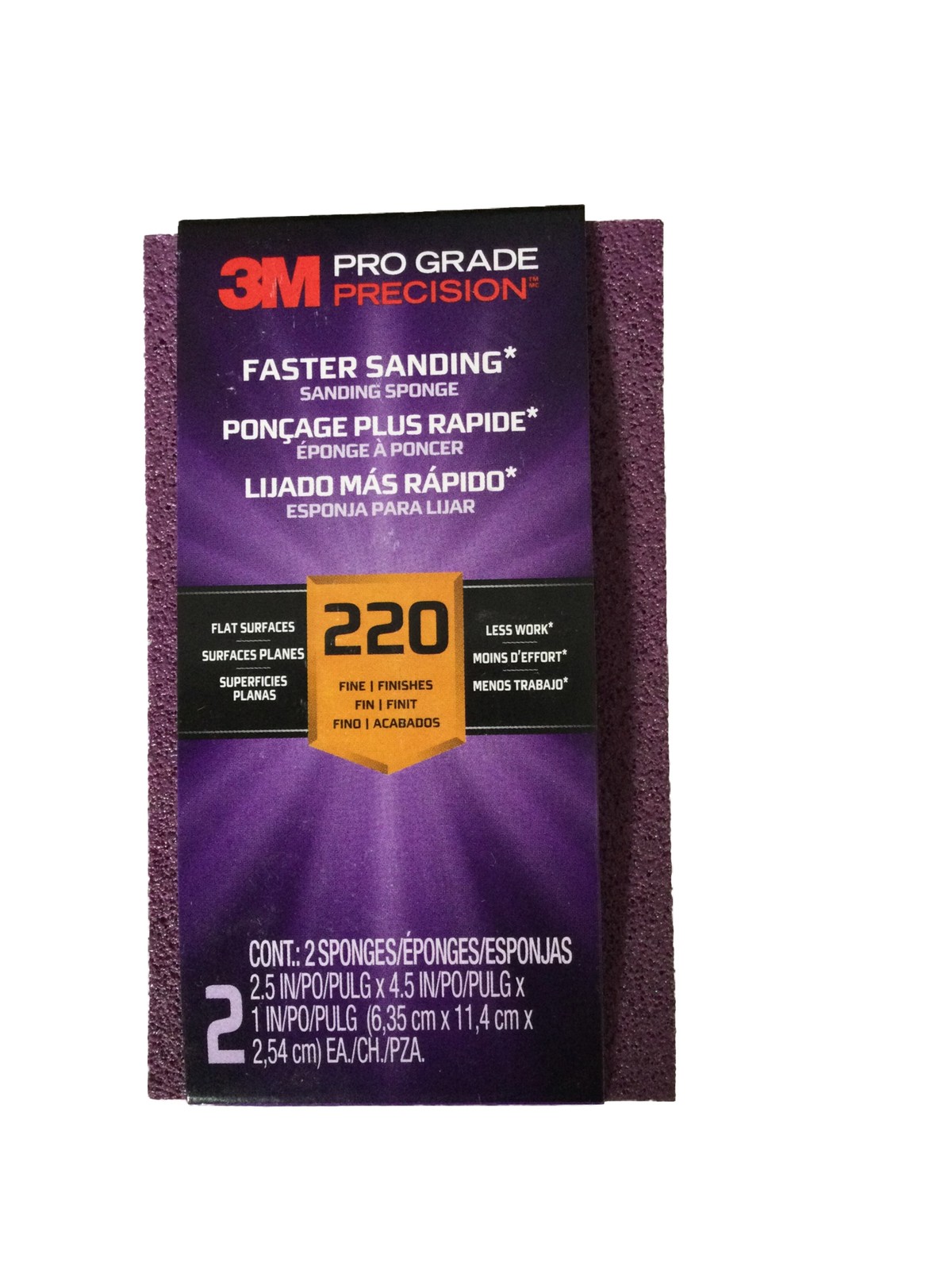 3M Pro Grade Precision 2.5”x 4.5”x 1” 220-Grit Xtra Fine Block Sand Sponge 2 Set