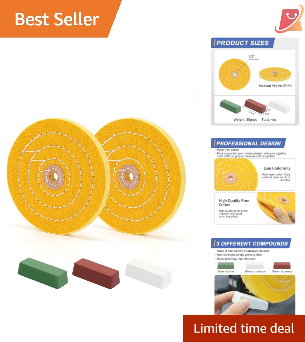 6 Inch Buffing Polishing Wheels Kit with Compounds for Metal Wood Grinding
