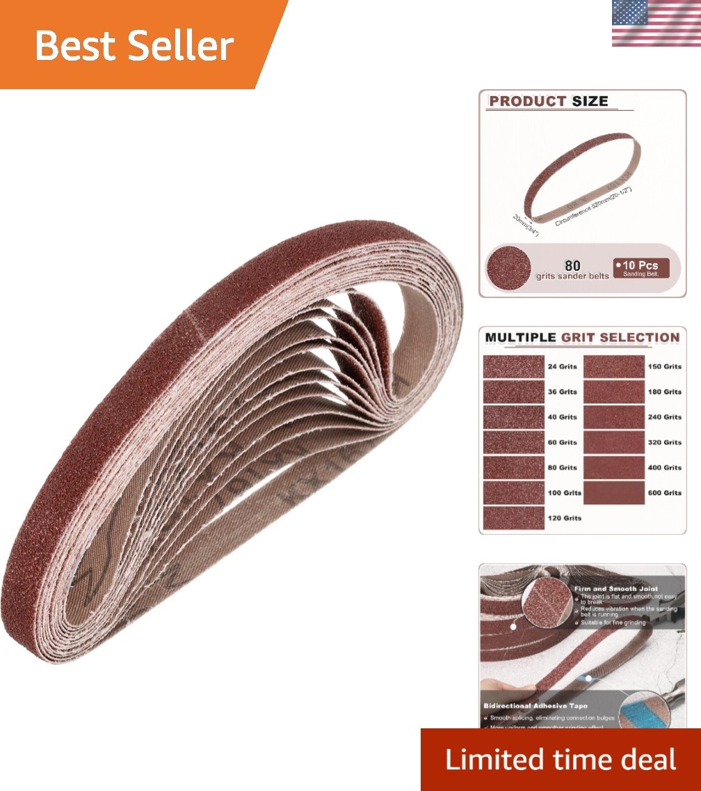 Versatile 3/4 x 20 1/2 Inch 80 Grit Aluminum Sanding Belts for Wood & Metal Work
