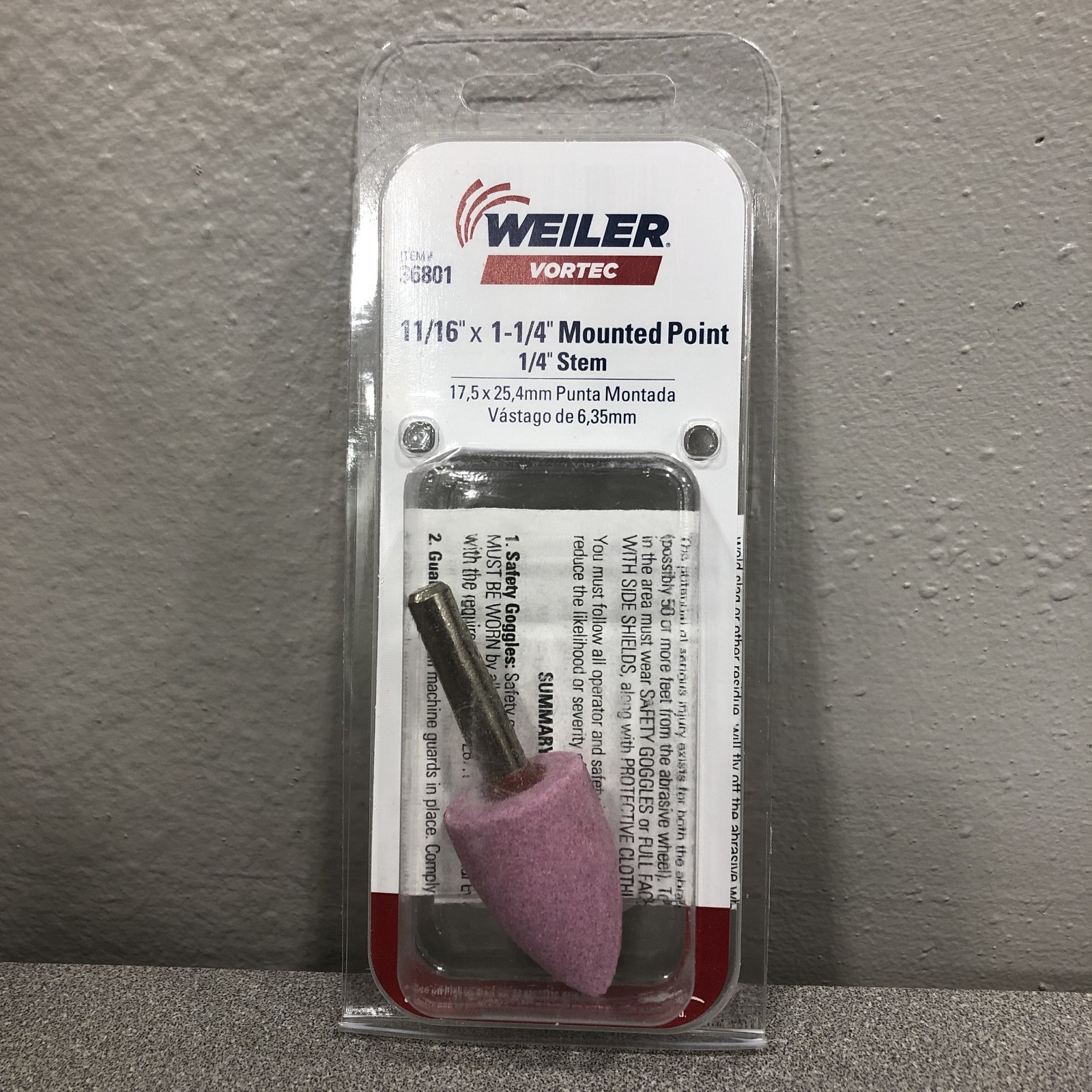 Weiler Vortec 36801 11/16D X 0.25L Aluminum Oxide Stem Mounted Point Cone 48000