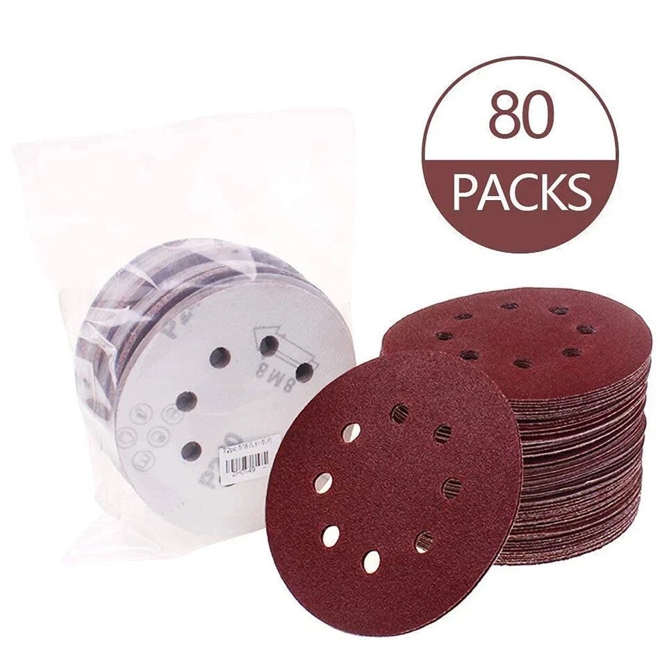 80PCS 5 Inch Sanding Discs for Drill | 8-Hole Sander 60-800 Grit Hook