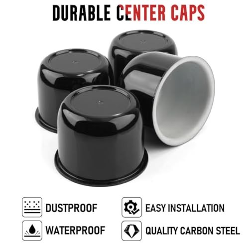 4 Pack 3 inch Wheel Center Caps Plastic Push Through 3.03″ Hub 2.36″ H Black