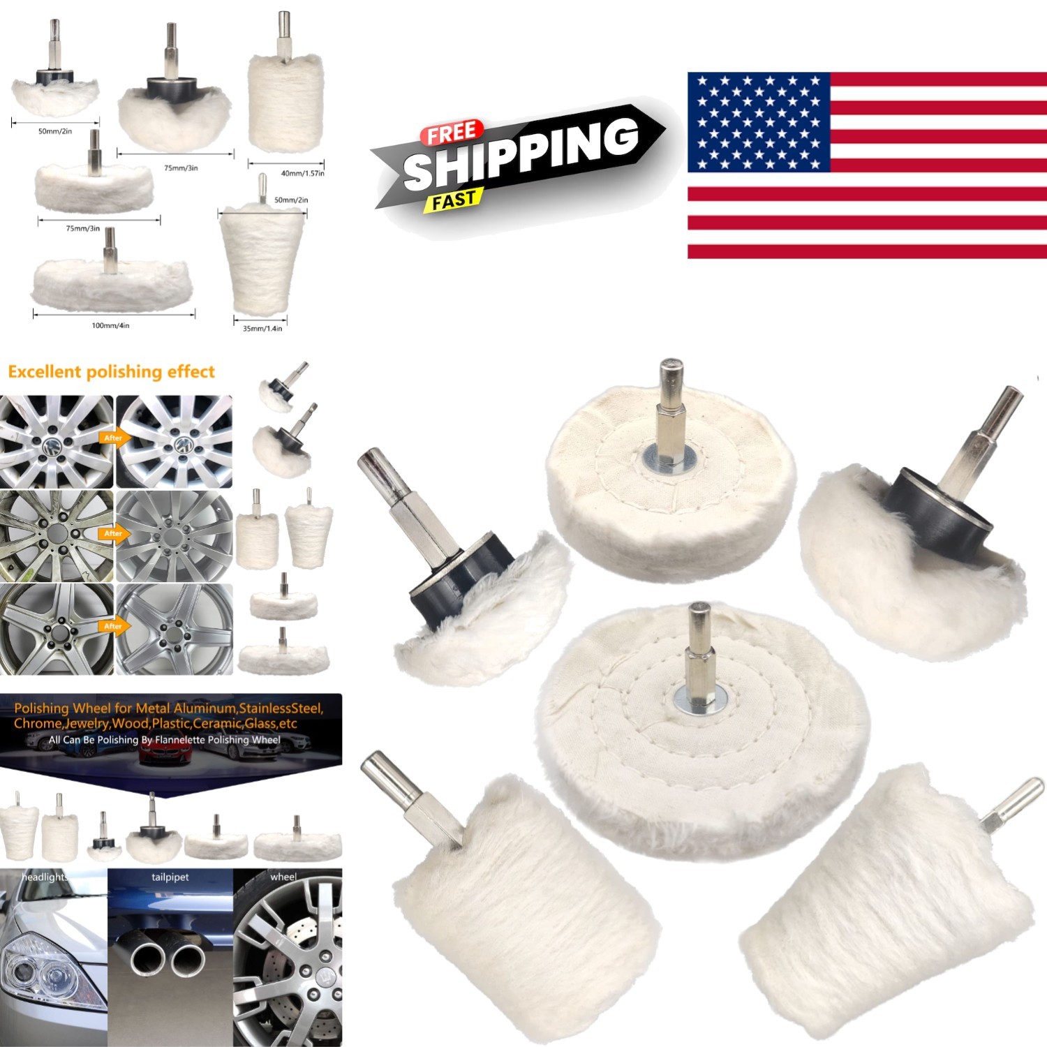 Cotton Buffing Wheel Kit 6 Pcs for Efficient Polishing with Electric Drill
