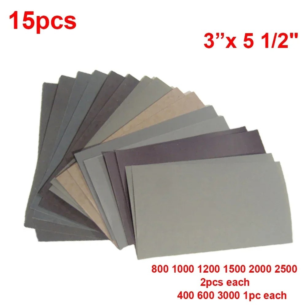 15PCS/Set Wet /Dry Sandpaper 400/3000 Grit Sand Paper Sanding Paper Abrasive