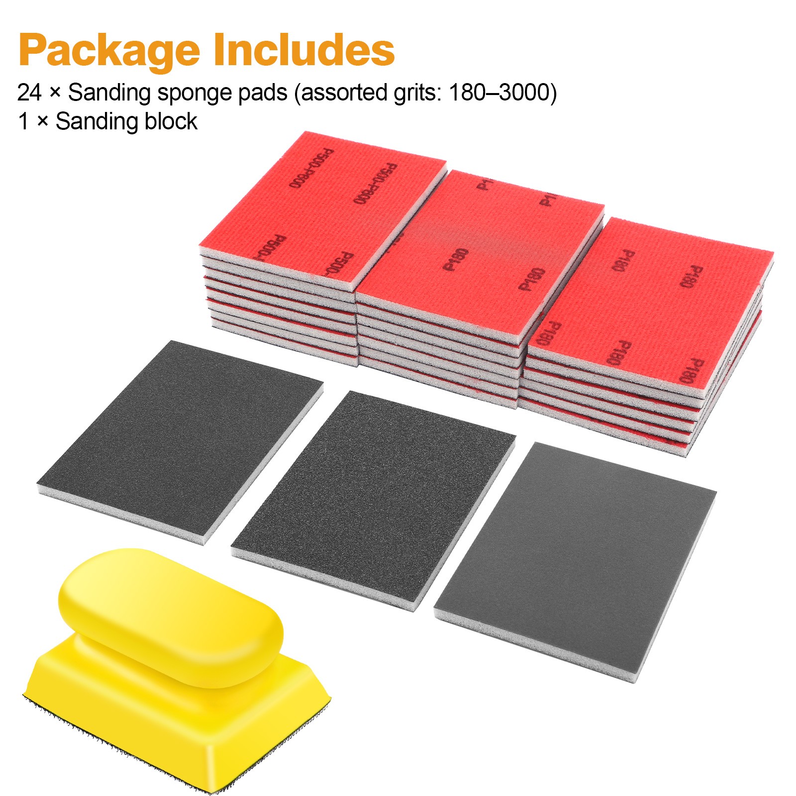 24x Sanding Sponge Set 180-3000 Grit + Hand Sanding Block for Wood Metal Drywall