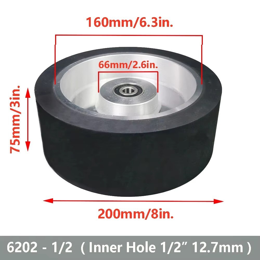 200*75*24mm Solid Rubber Contact Wheel with 8*3mm Keyslot Balanced Belt Grinder