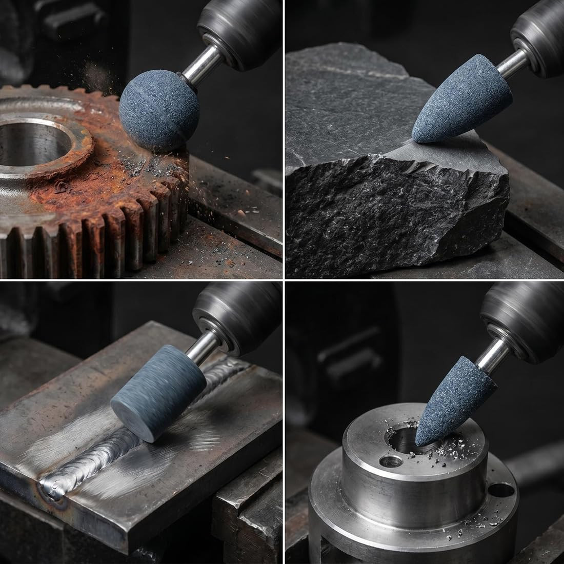 10 Pcs Rotary Grinding Stone 1/4 Inch Shank Abrasive Stones for Metal Aluminum