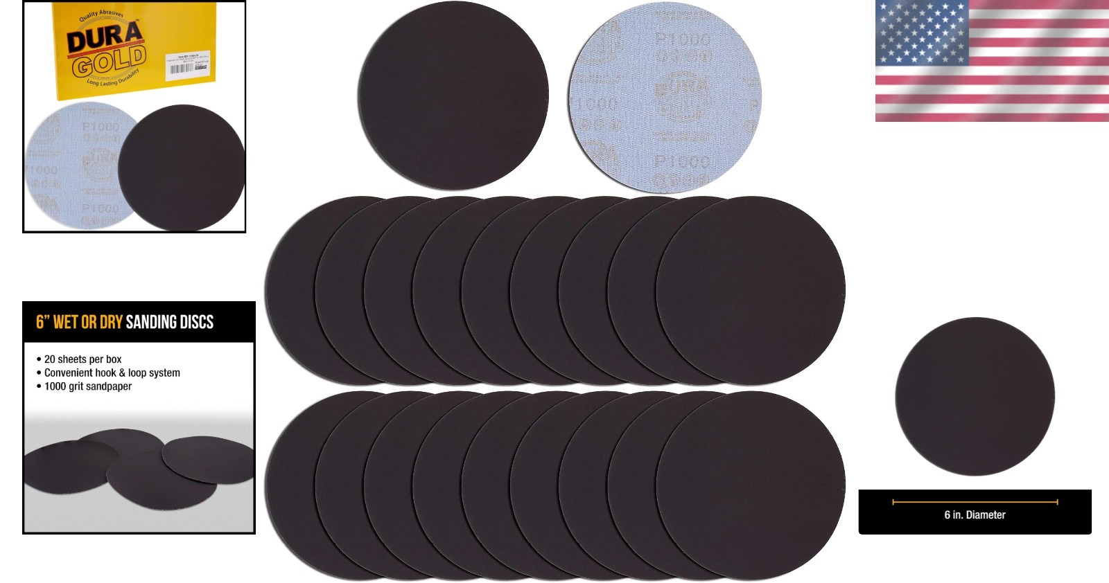 Box of 20 Extra Fine 6″ Sanding Discs 1000 Grit for Wet/Dry Use with Hook & Loop
