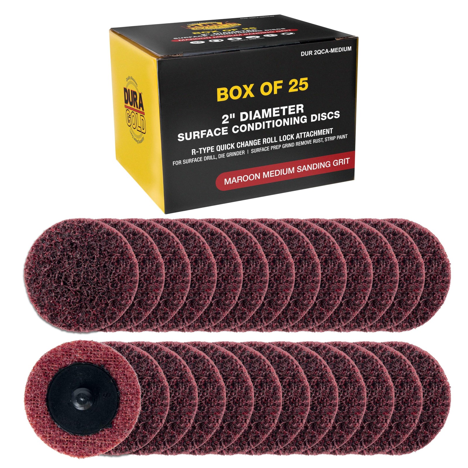 DuraGold 2″ Diameter Surface Conditioning Discs Maroon Medium Sanding Grit Bo…