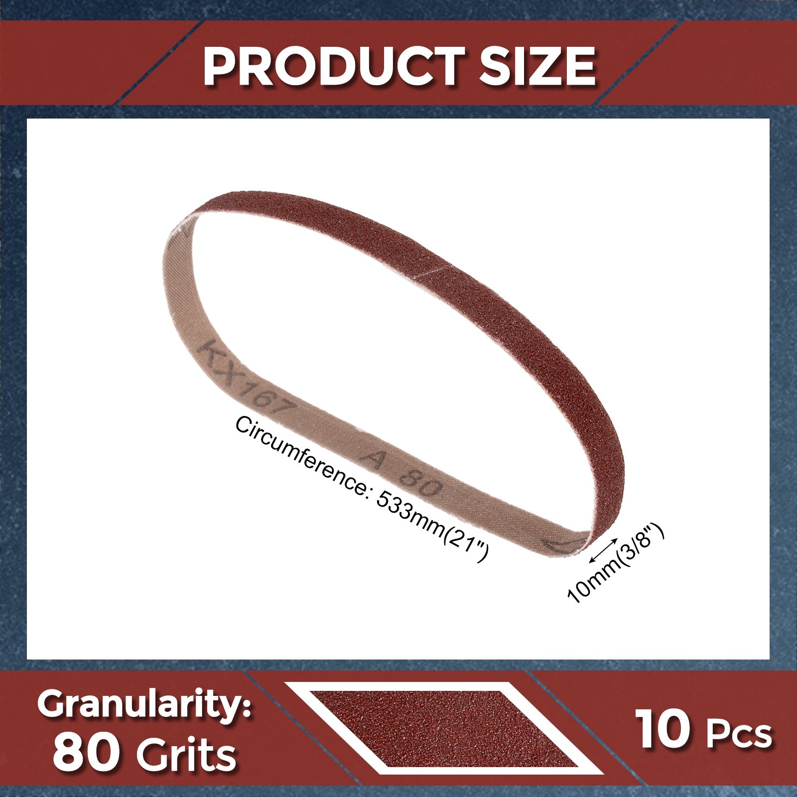 10 Pcs Sanding Belts 3/8 x 21 Inch 80 Grit Aluminum Oxide Abrasive Sandpaper