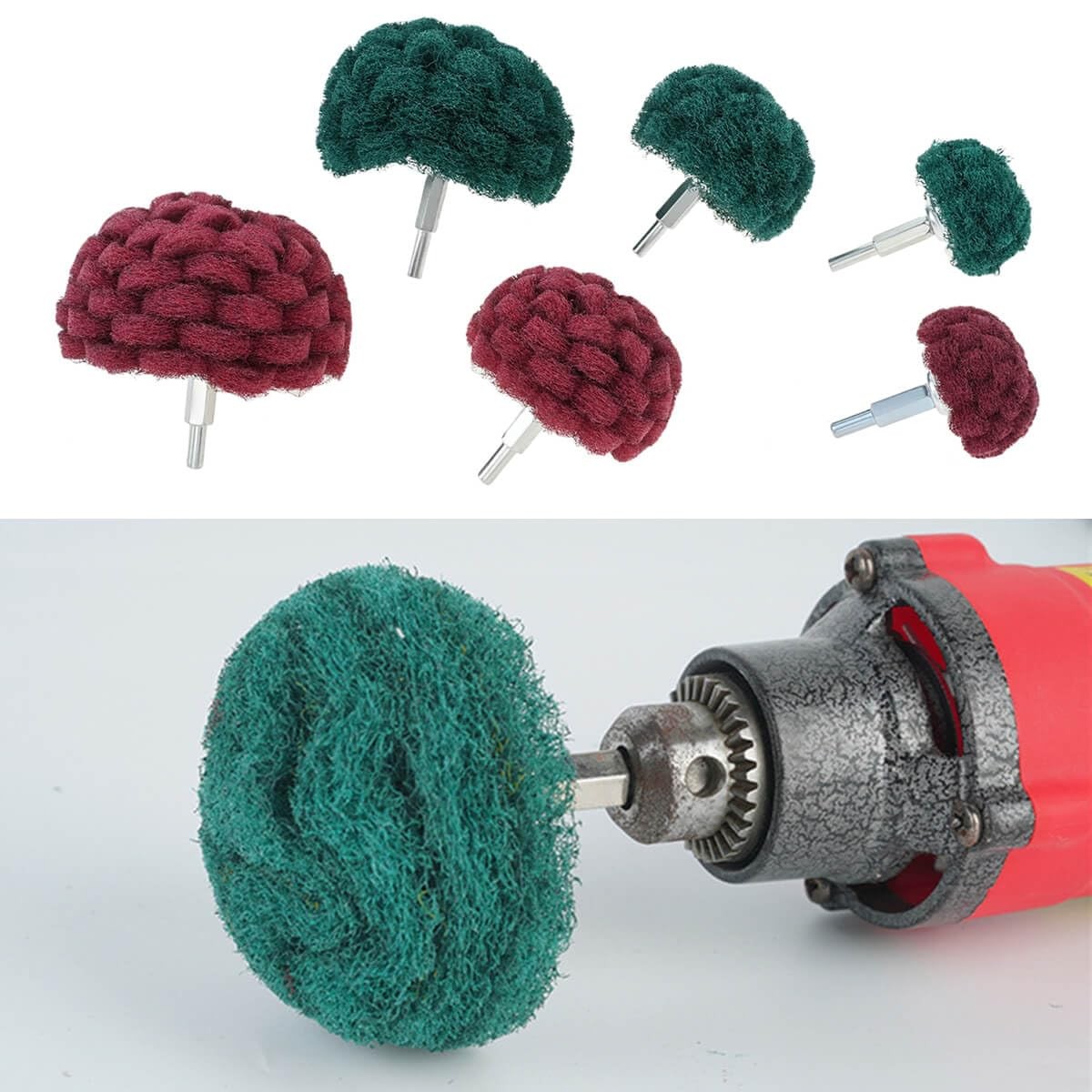 6Pcs Scouring Pads Non Woven Abrasive Drill Polishing Cleaning Kit