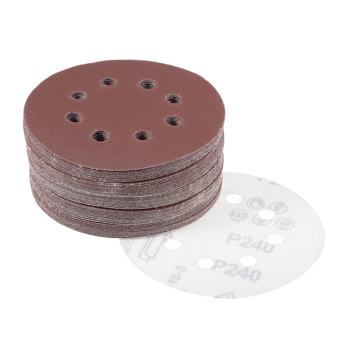 50pcs 5 Inch Sandpaper Hook and Loop Sanding Disc 240 Grit Flocking 8 Hole