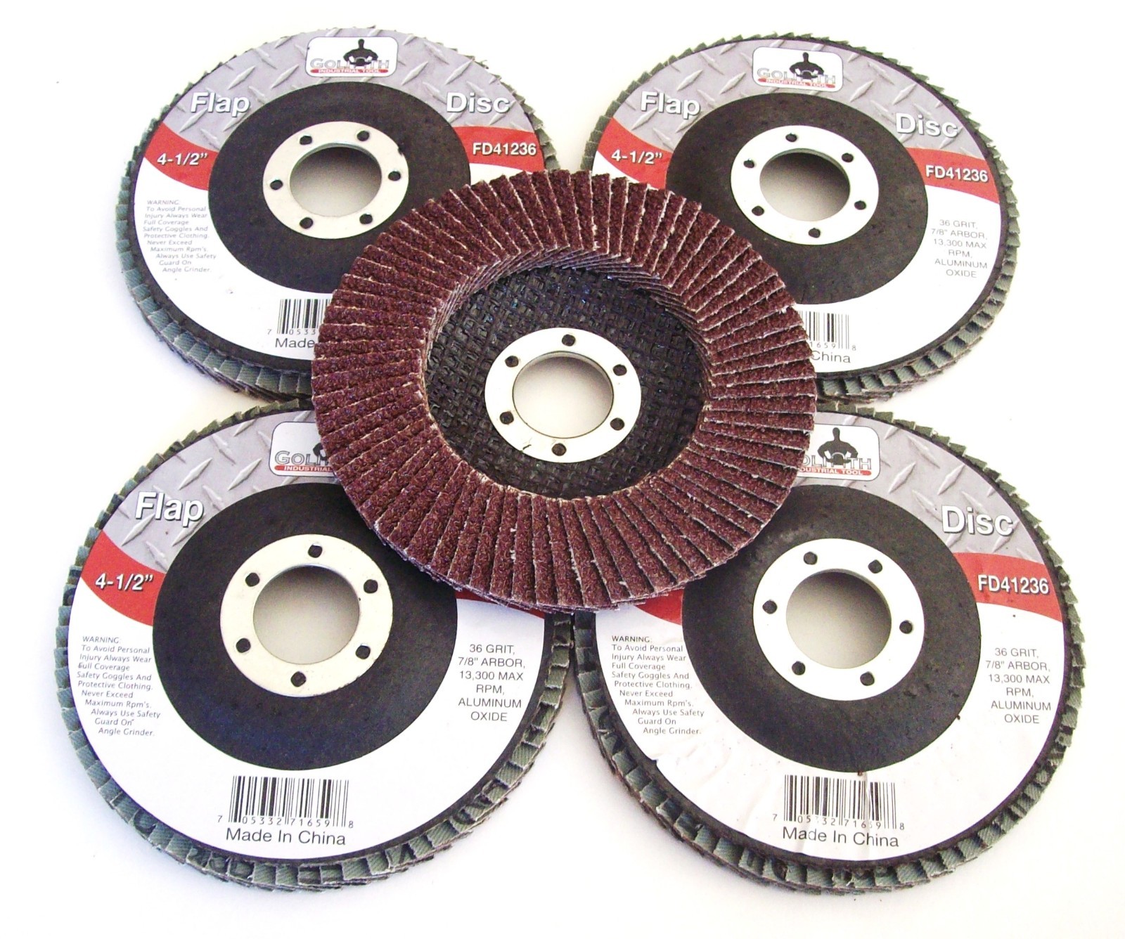 5 GOLIATH INDUSTRIAL 4-1/2″ FLAP DISCS 36 GRIT FD41236 ANGLE GRINDER WHEEL 4.5″