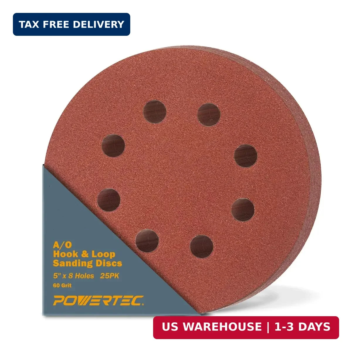 25PK, 60 Grits, Sanding Discs 5 Inch – Hook and Loop, 5 Inch 8 Hole Alu