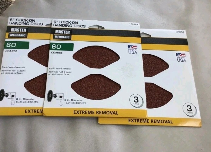 Lot Of 3 PKS Master Mechanic #160869 6” Stick-On 60 Grit Sanding Discs USA
