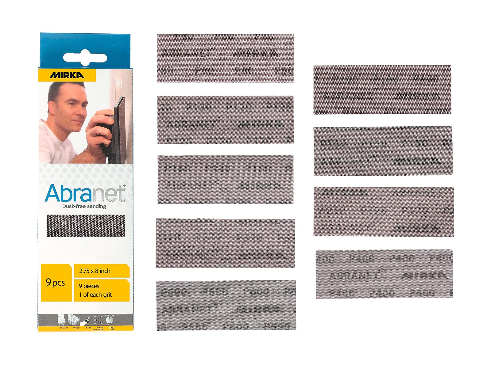Mirka Abranet Net Sheets / 2.75 x 8 inch/Assortment 1 of each Grit 80, 100, 120,
