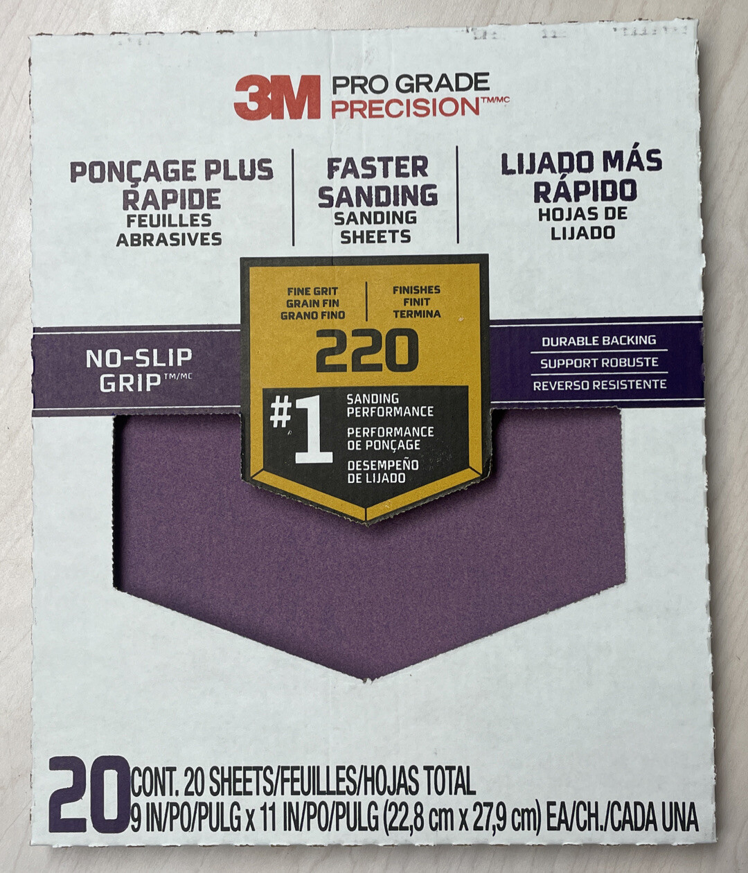 3M 20 Pk 9″x 11″- 220 Grit Pro Grade Sandpaper Cubitron Bulk 5PK (100 Sheets)