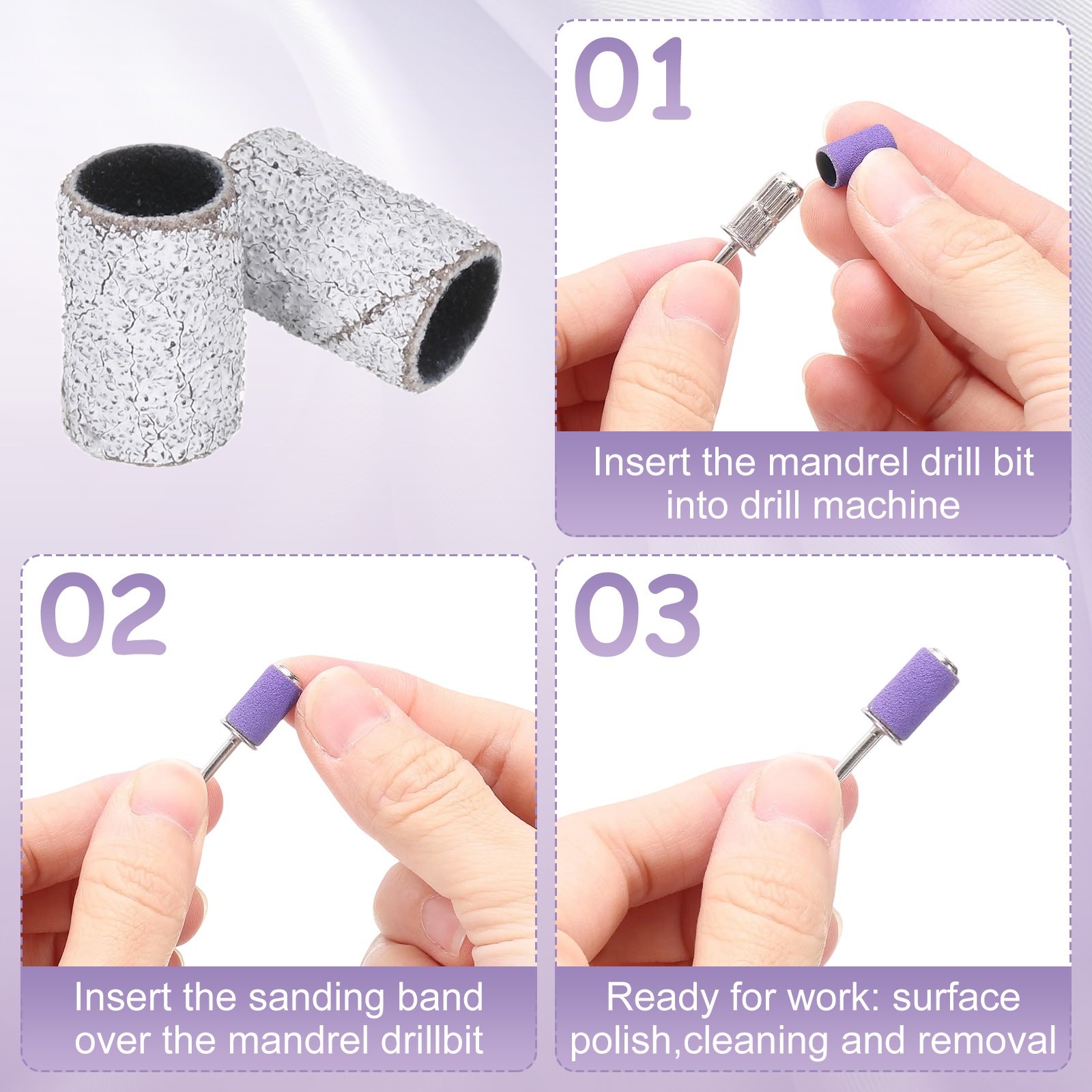 100pcs Small Sanding Bands 150 Grit for Nail Drill Bits White