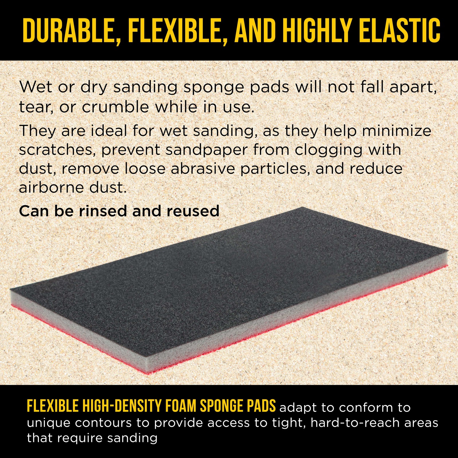 Dura Gold 1000 Grit 5″ x 2-3/4″ Sanding Sponges, Box of 10 – Hook & Loop Wet/Dry