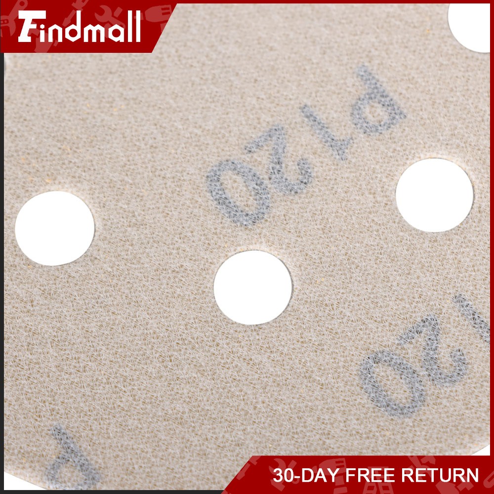 Findmall 100 Pieces 5 Inch 8-Hole 120 Grit Hook and Loop Sanding Discs