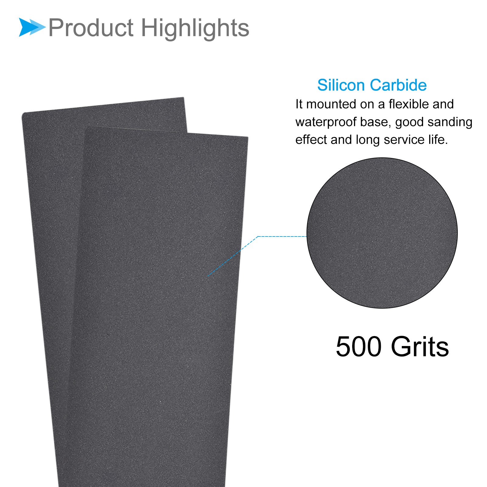 Sanding Sheets, 9 Inch x 3.6 Inch 500 Grits Sandpaper Silicon Carbide 10 Pieces