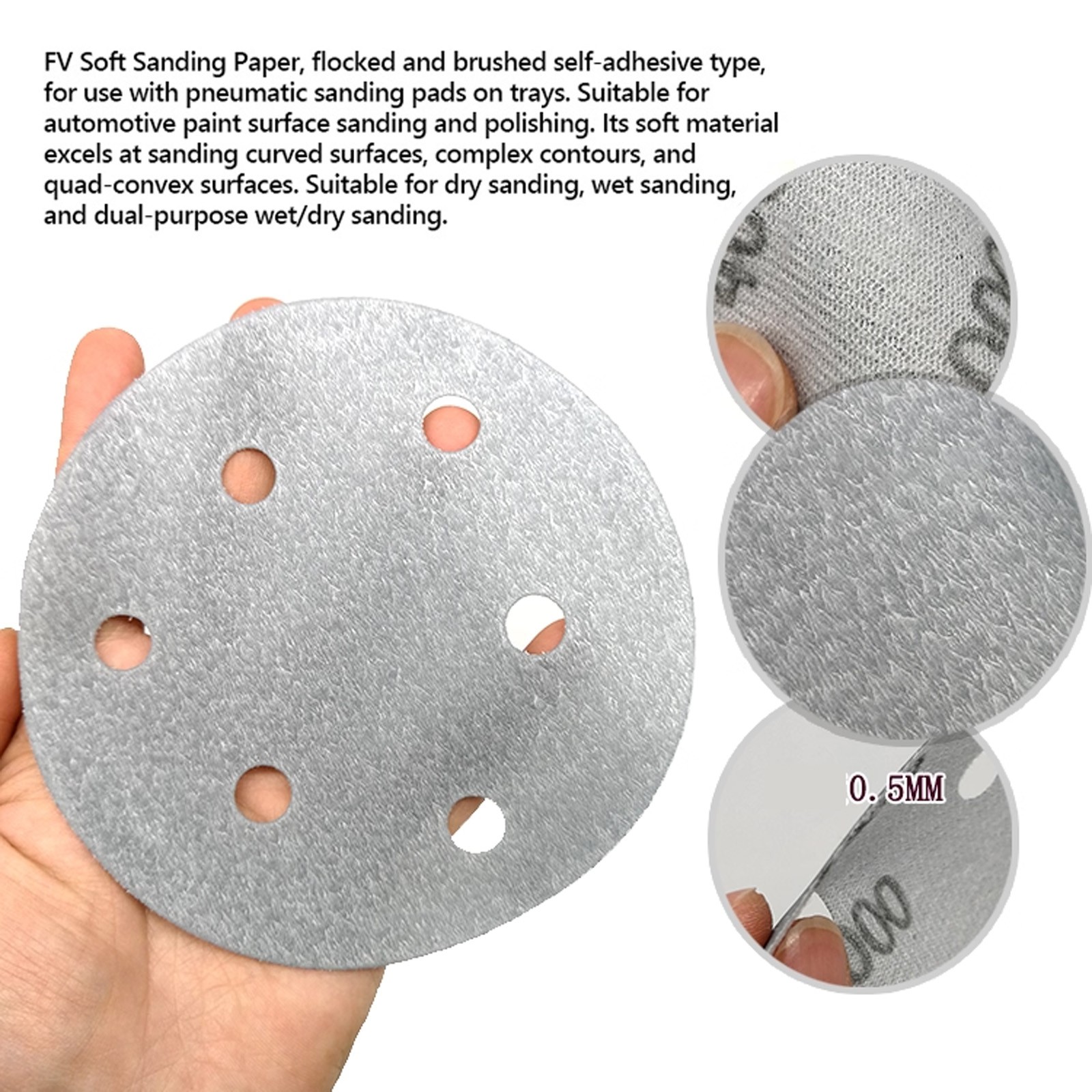 5 Inch 125mm Wet and Dry Sanding Discs Sandpaper Film Pads 600-5000 Grit 6 Hole
