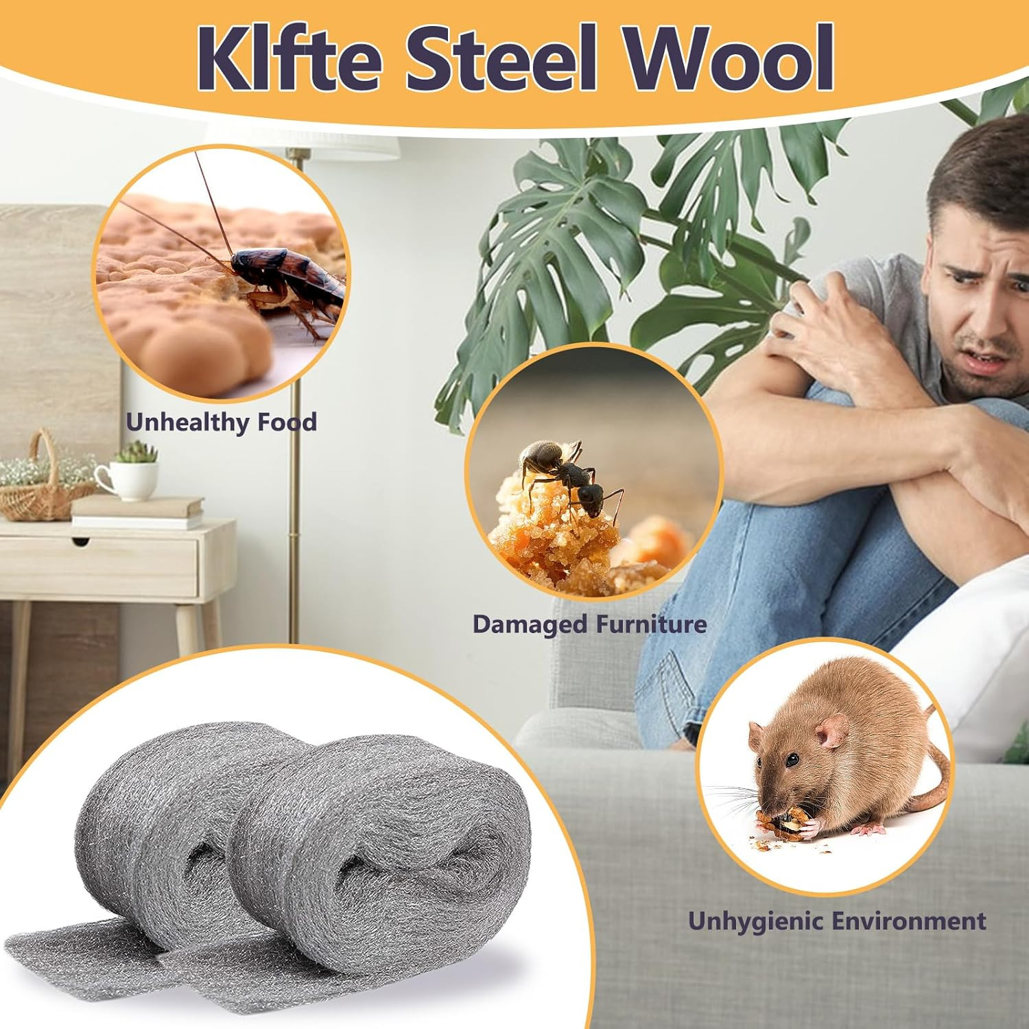 Steel Wool for Mice Control, 3.2″X12 Ft Wool, Gap Filler for Home & Garage, DIY