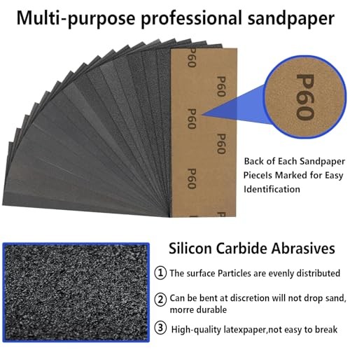 Wet Dry Sandpaper 42pcs 120-3000 Grit 9×3.6in Automotive