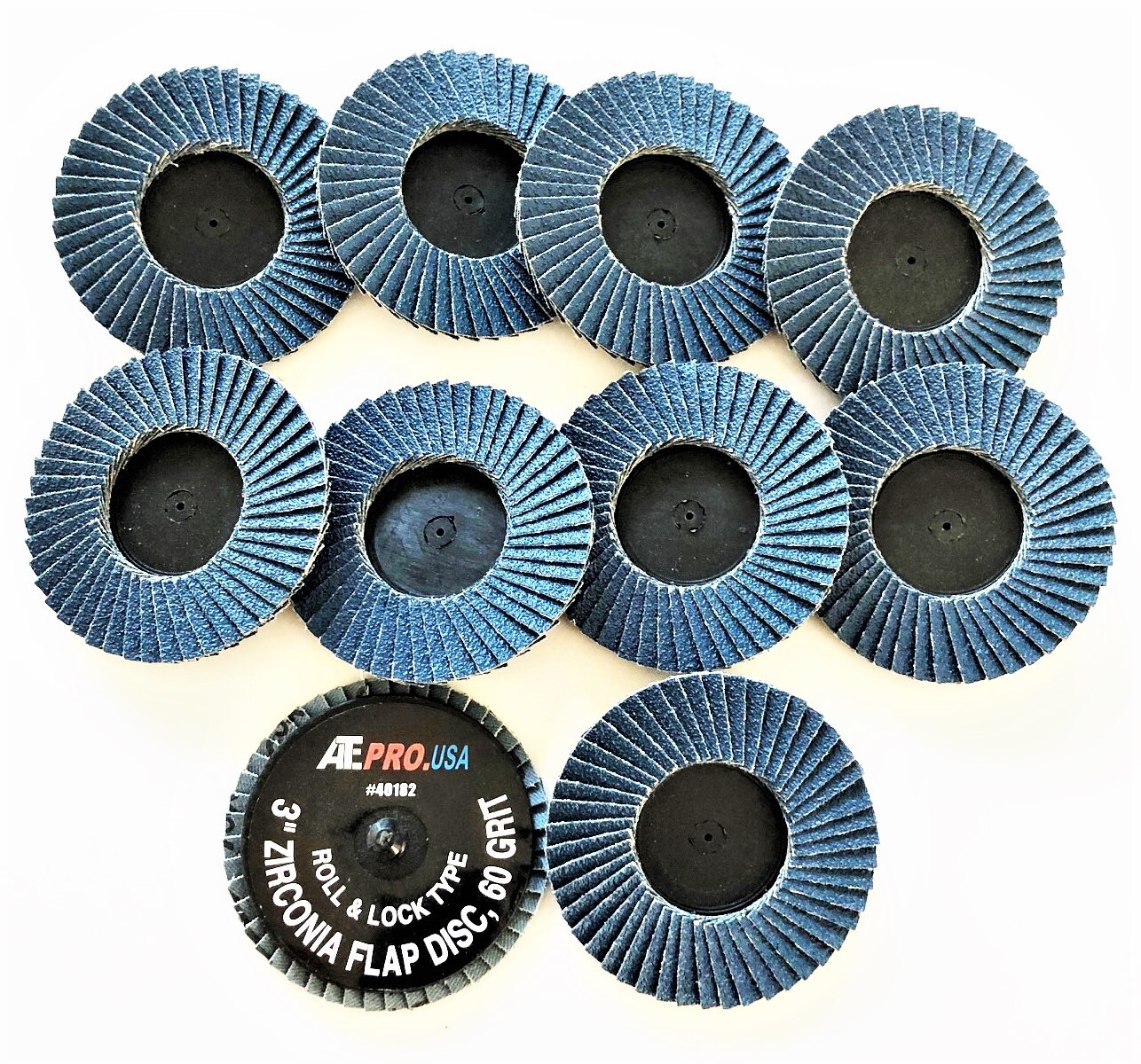 10 ATE PRO 3″ ROLL LOCK TWIST ON SANDING FLAP DISCS ZIRCONIA 60 GRIT #40182