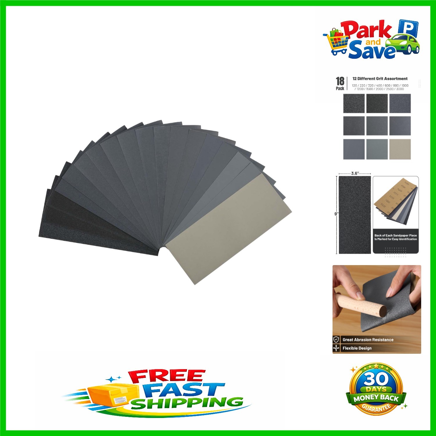 Durable 18 Pack Sandpaper – Essential Grits for Professional and DIY Finishing