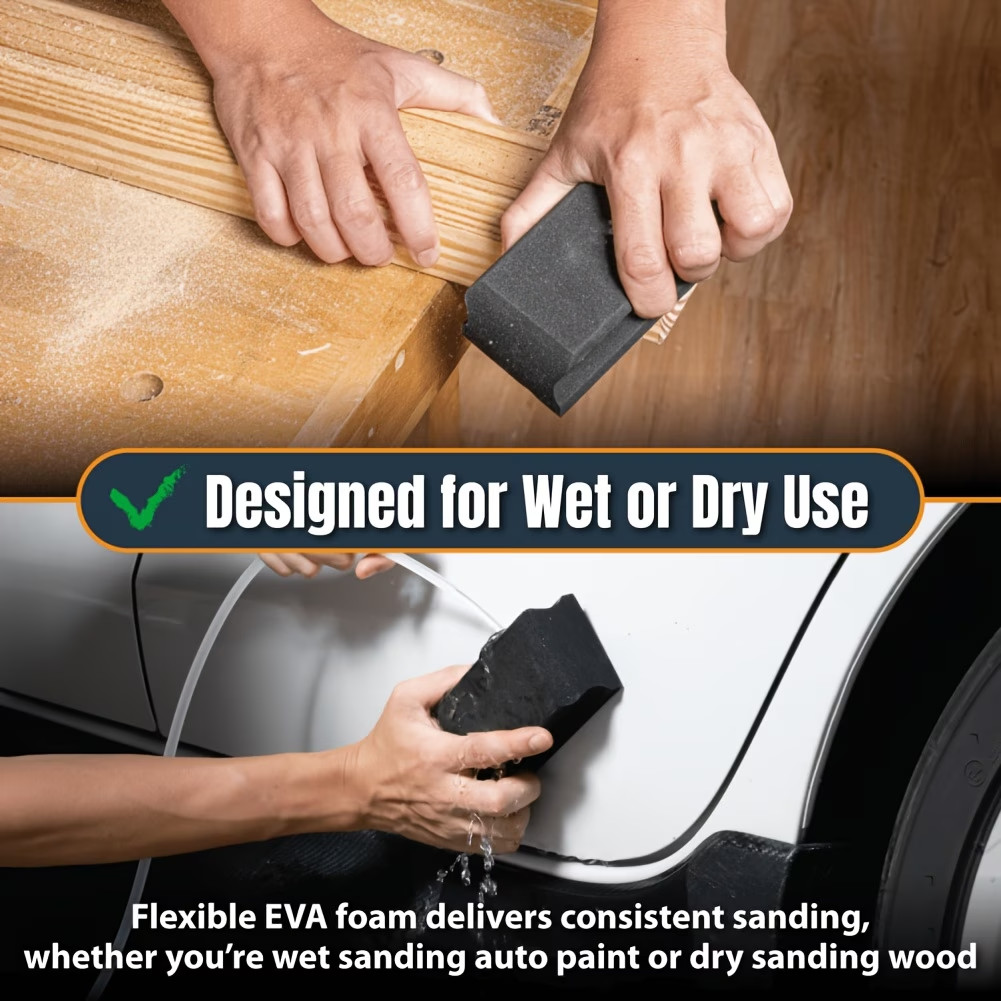 7 Piece Flexible Eva Foam Wet Or Dry Sanding Block Kit For Wood Or Automotive