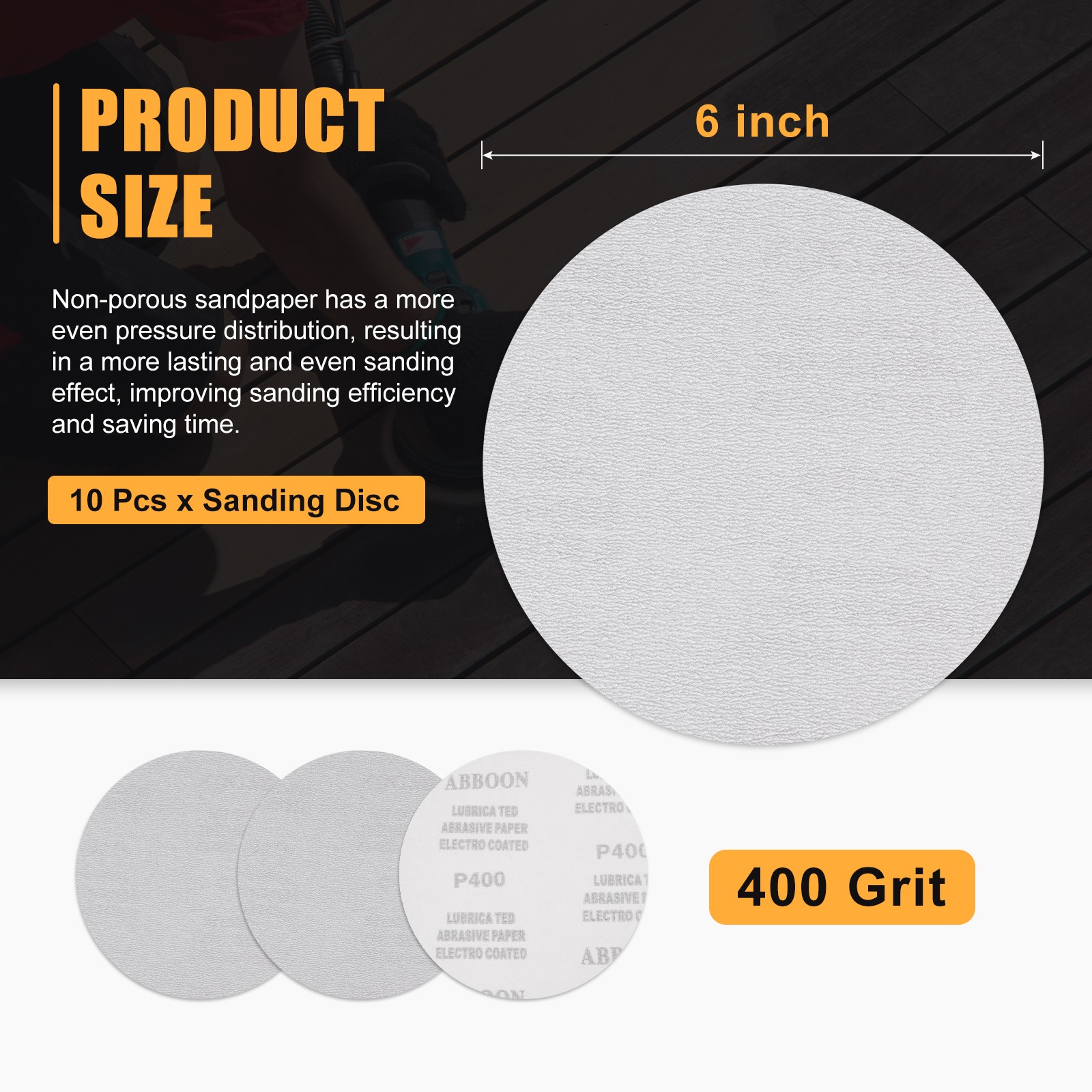 10 Pcs 6 Inch Sanding Disc 400 Grit Round Hook and Loop Sandpaper, White