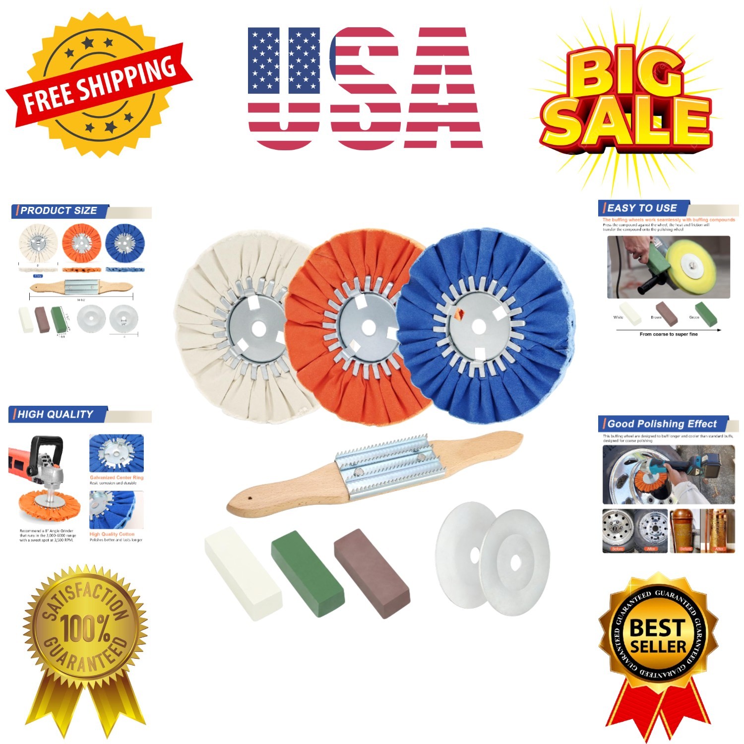9 Pcs Airway Buffing Wheel Kit 8 Inch Polishing Wheel and Polishing Compound …