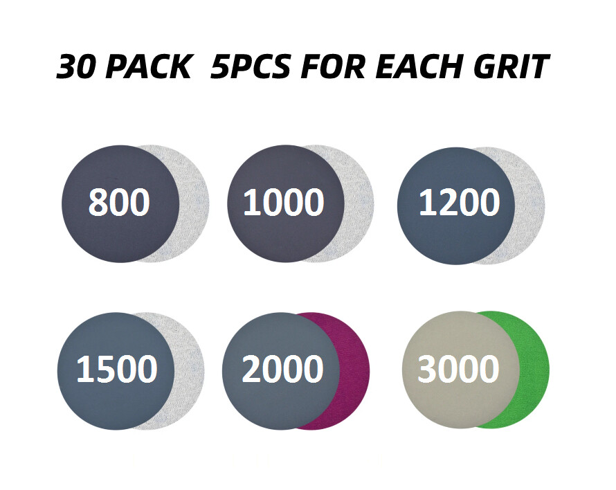 30X 6″ Wet Dry Sanding Discs 800-3000 Grit Hook and Loop Orbital Sandpaper Pads