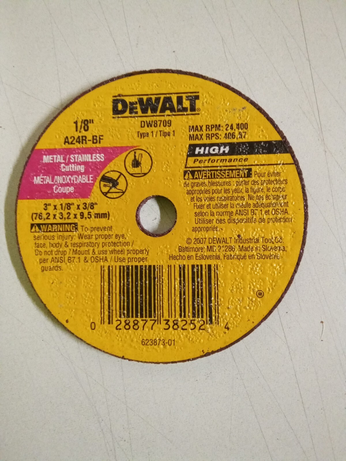 Small Diameter Cutoff Wheel, 3 x 1/8 x 3/8-In. -DW8709