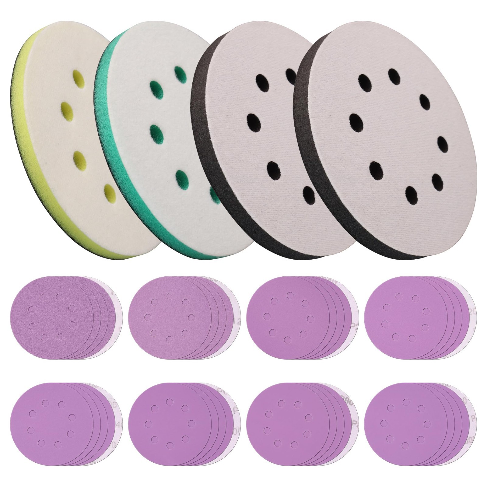 5 Inch Sander Foam Pad Set (4 Pcs) + 5 Inch Ceramic Sanding Discs (40 Pcs) – Hoo