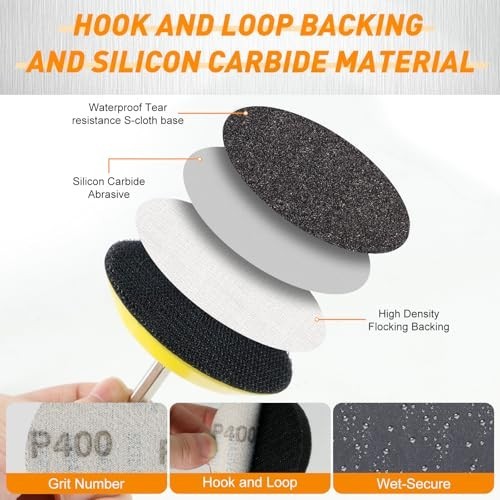 174 PCS Wet Dry Sanding Discs 3 Inch Grit 60-10000 Hook & Loop for Drill Use