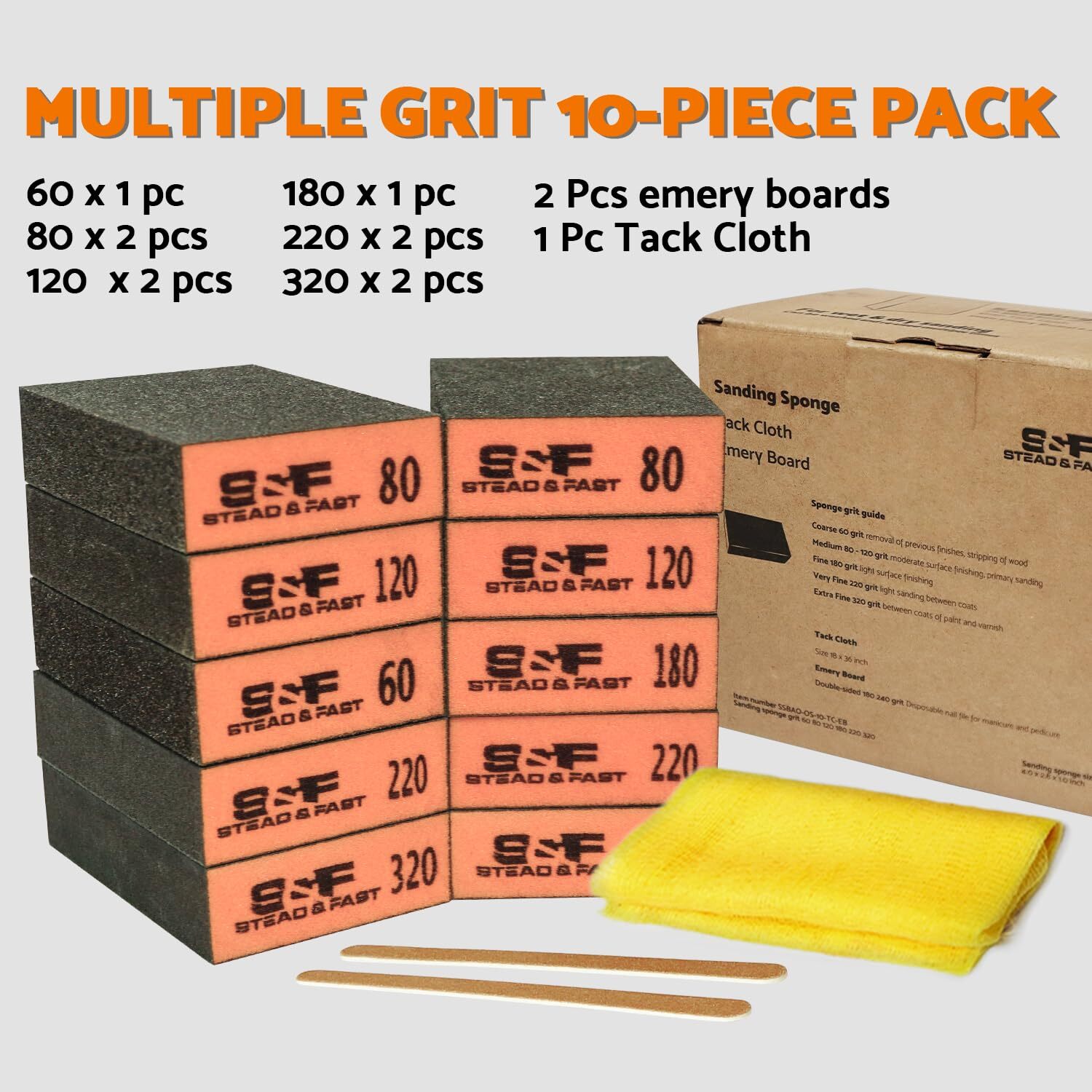 10PCS Sanding Block Sponge Set with Tack Cloth 60-320 Grit Wood Metal Drywall