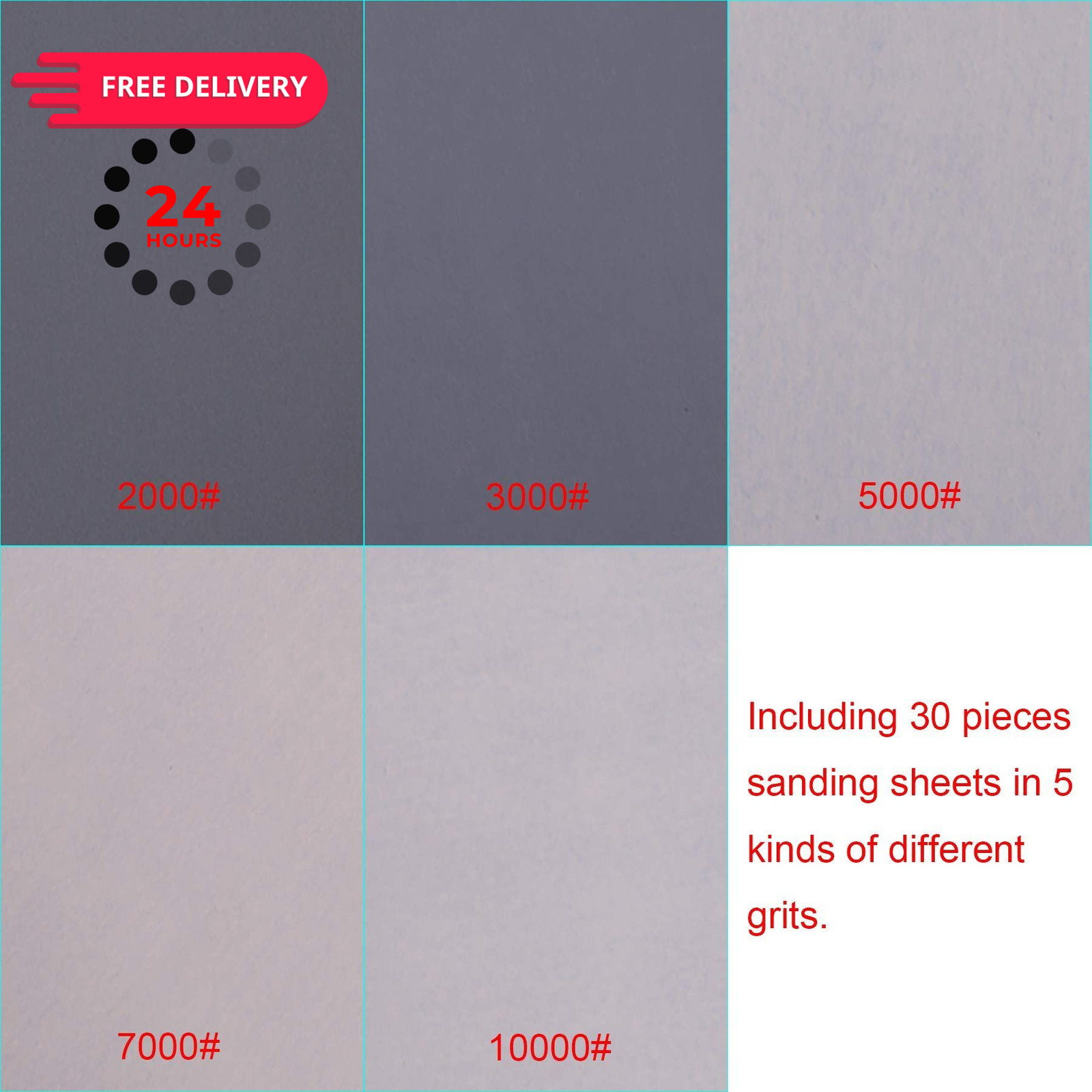 AUSTOR 30 Pieces Wet and Dry Sandpaper Fine Grit 2000 9 x 3.6 inches, Grey