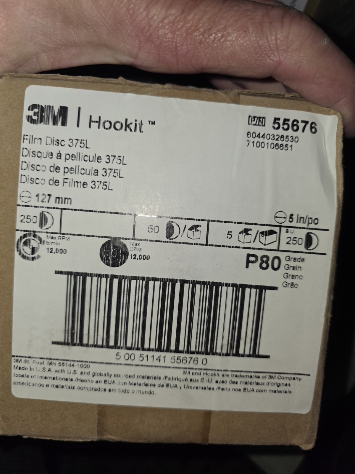 (QTY 250) 3M 7100305426 Hookit 5″Diameter 375L P80 Grit Aluminum Oxide Film Disc